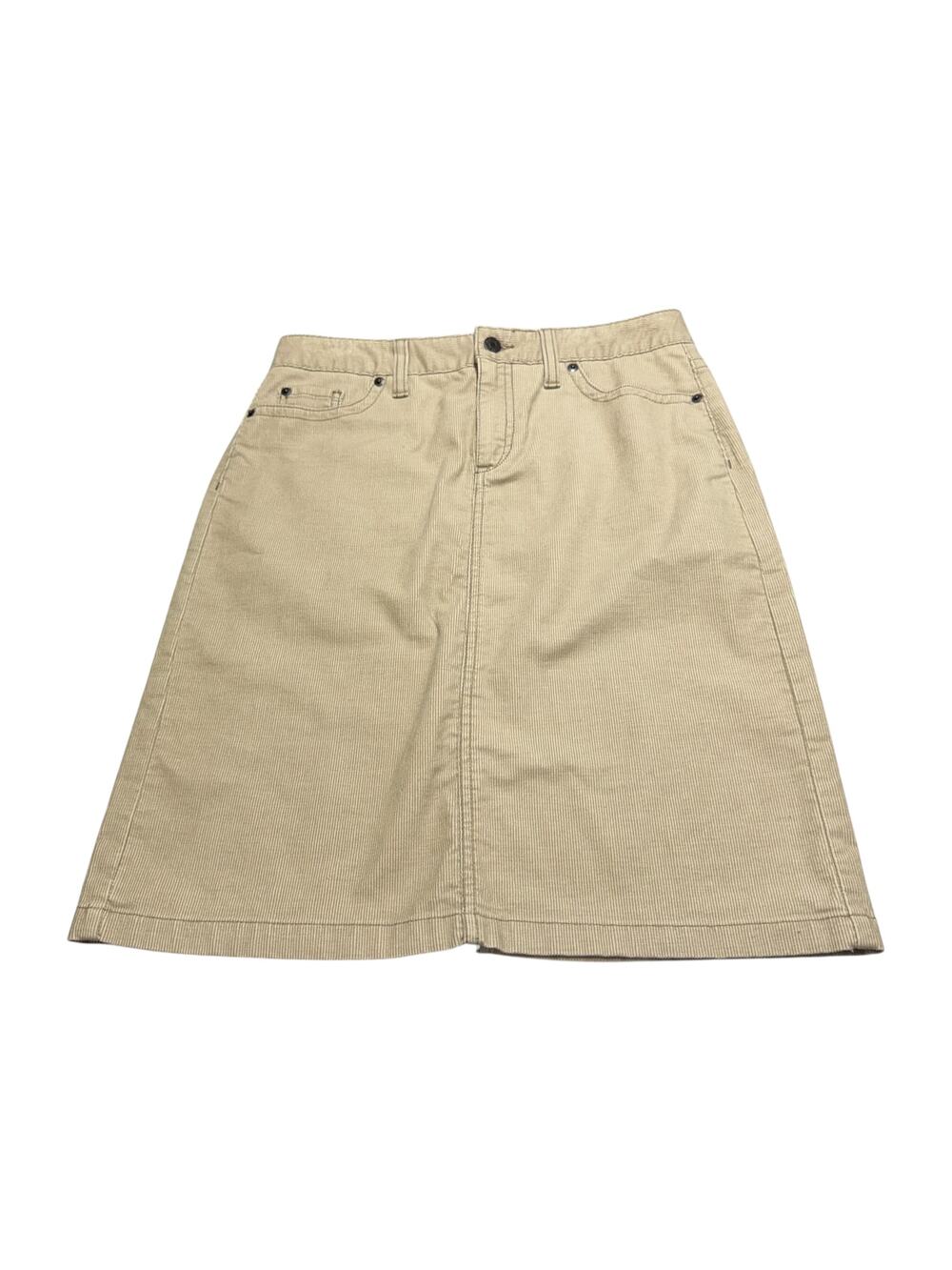 LL Bean Size 4 Tan Corduroy A-Line Midi Skirt Cotton Stretch 5-Pocket - Picture 1 of 7
